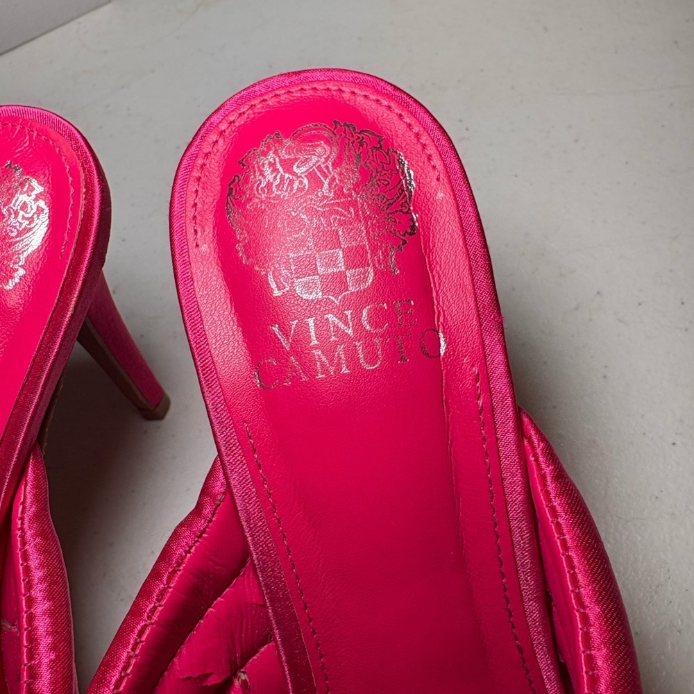Vince Camuto Hot Pink Satin Crisscross Mule Heels - Picture 3 of 6